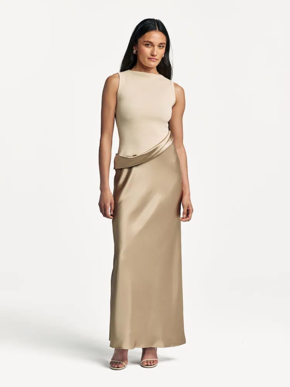 Nanushka Cream Sleeveless Draped Waist Maxi Dress